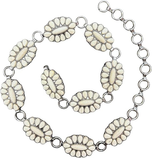 Stone Concho Chain Belt - Boho Vintage Waist Belt