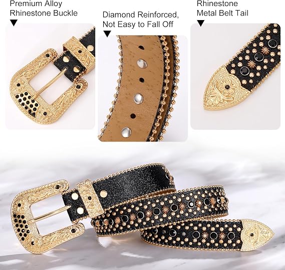 Detachable Buckle Rhinestone Studded Belt - Cowgirl Bling
