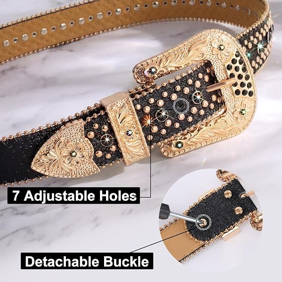 Detachable Buckle Rhinestone Studded Belt - Cowgirl Bling