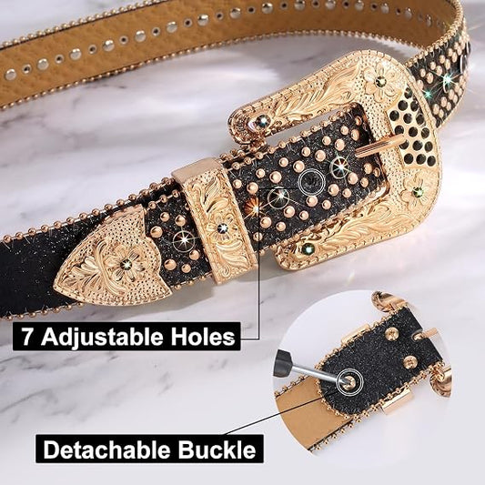 Detachable Buckle Rhinestone Studded Belt - Cowgirl Bling