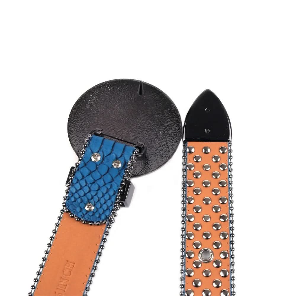 TRB Blue Glitter Rhinestone Belt with Red & Silver Globe Buckle
