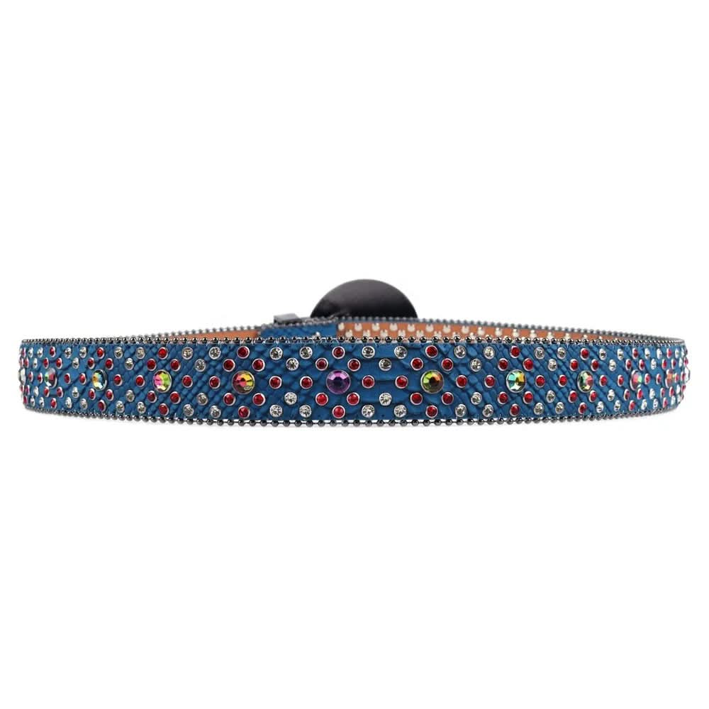 TRB Blue Glitter Rhinestone Belt with Red & Silver Globe Buckle