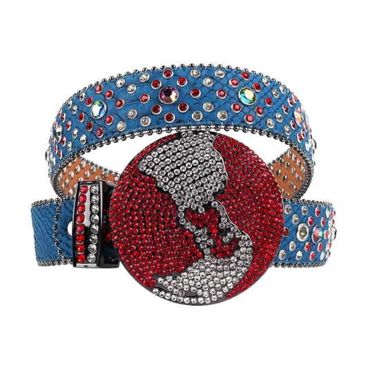 TRB Blue Glitter Rhinestone Belt with Red & Silver Globe Buckle