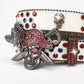 TRB Red & White Pirate Skull Rhinestone Belt - Bold Crystal Buckle