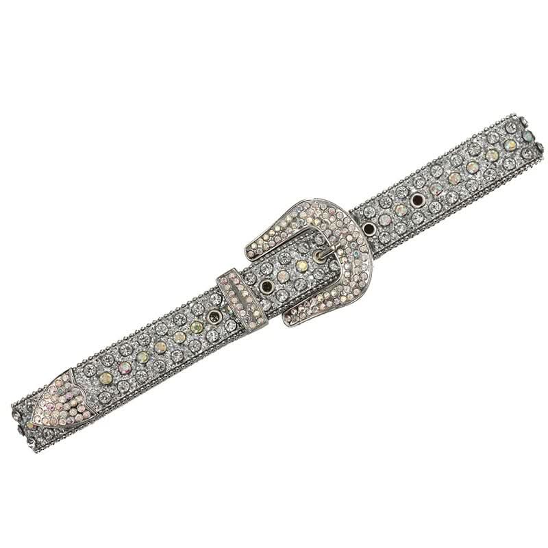 TRB Silver Rhinestone Studded Belt - Dazzling Crystal Strap Accessory