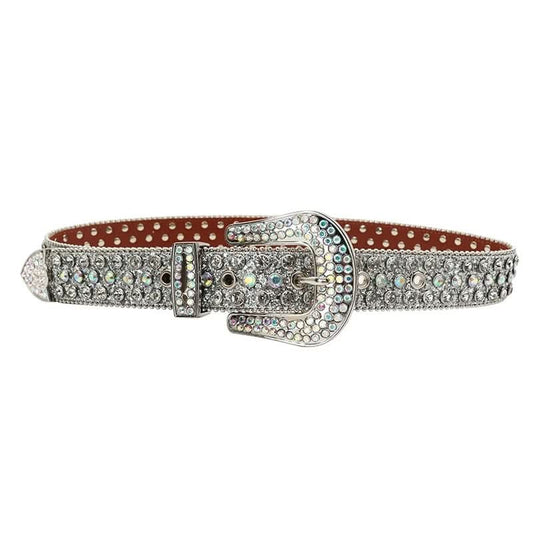 TRB Silver Rhinestone Studded Belt - Dazzling Crystal Strap Accessory