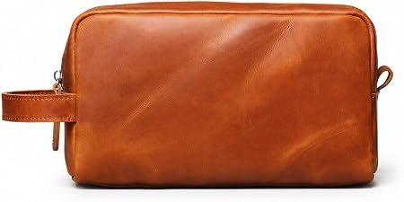 Tan Brown Genuine Leather Unisex Dopp Kit Bag