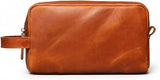 Tan Brown Genuine Leather Unisex Dopp Kit Bag