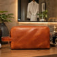 Tan Brown Genuine Leather Unisex Dopp Kit Bag