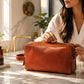 Tan Brown Genuine Leather Unisex Dopp Kit Bag
