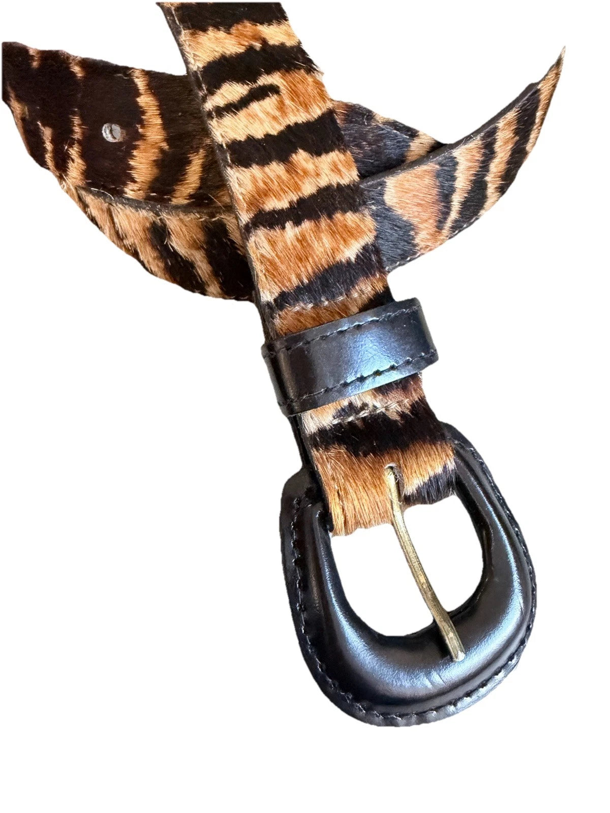 Tiger Print Hair-On Hide Belt - Vintage 90s Style
