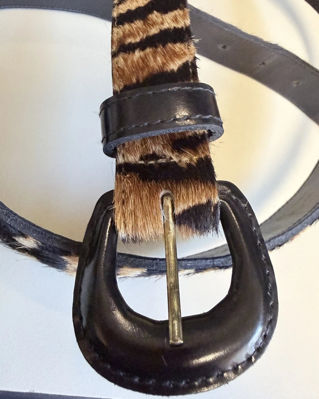 Tiger Print Hair-On Hide Belt - Vintage 90s Style