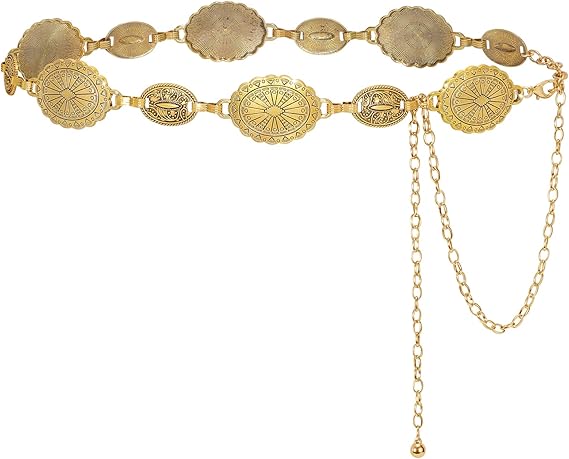 Adjustable Turquoise Concho Chain Belt - Western Waist Chain