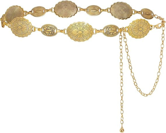 Adjustable Turquoise Concho Chain Belt - Western Waist Chain