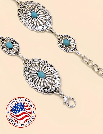 Turquoise Concho Western Belt - Boho Cowgirl Waist Belt