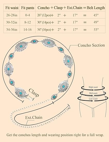 Turquoise Concho Western Belt - Boho Cowgirl Waist Belt