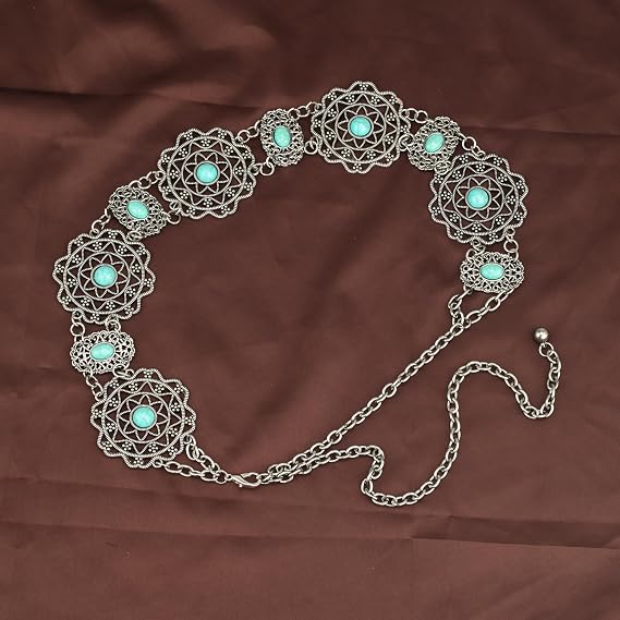 Turquoise Filigree Concho Waist Chain - Boho Western Belt