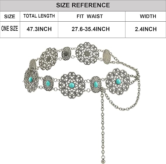 Turquoise Filigree Concho Waist Chain - Boho Western Belt