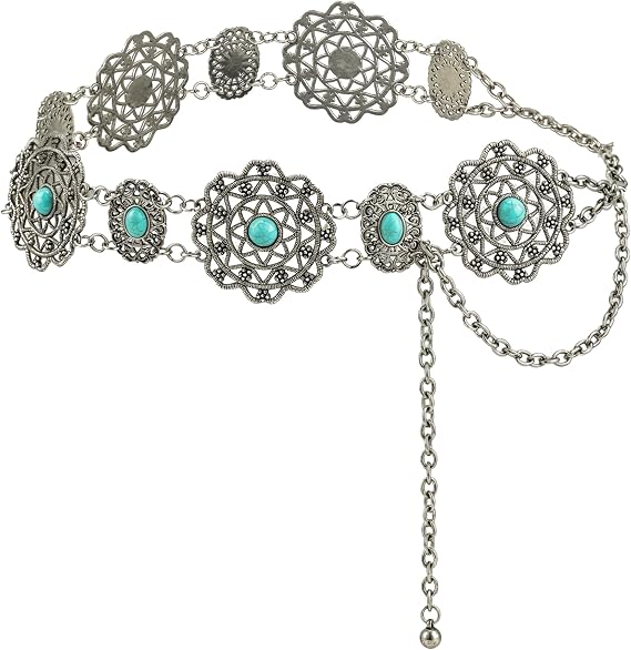 Turquoise Filigree Concho Waist Chain - Boho Western Belt