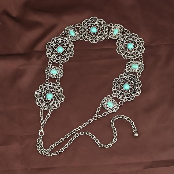 Turquoise Filigree Concho Waist Chain - Boho Western Belt