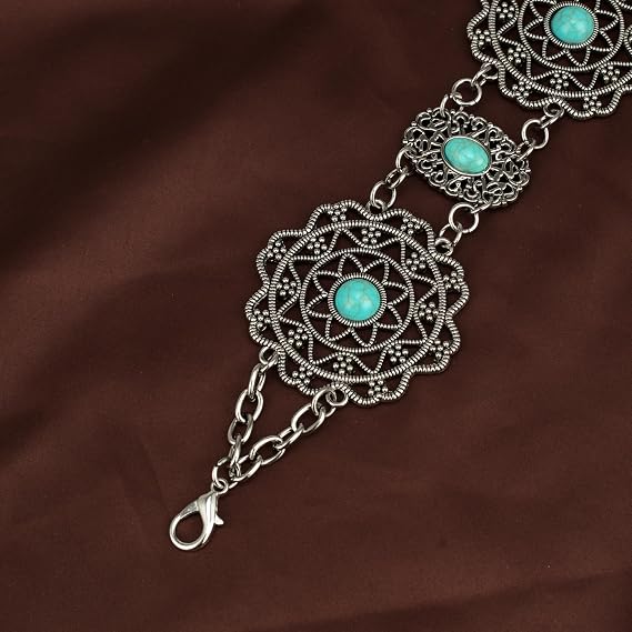 Turquoise Filigree Concho Waist Chain - Boho Western Belt