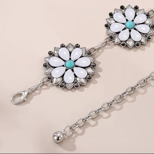 Turquoise Gem Concho Chain Belt - Rhinestone Boho Style