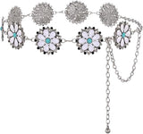 Turquoise Gem Concho Chain Belt - Rhinestone Boho Style