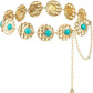 Turquoise Stone Punk Concho Belt - Retro Gold Waist Chain