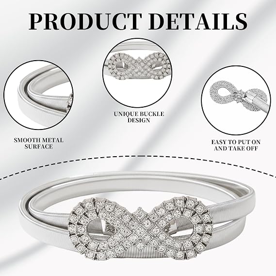 Rhinestone Infinity Buckle Belt Set - Silver & Gold, 2-Piece