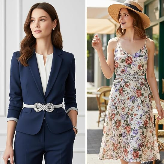 Rhinestone Infinity Buckle Belt Set - Silver & Gold, 2-Piece
