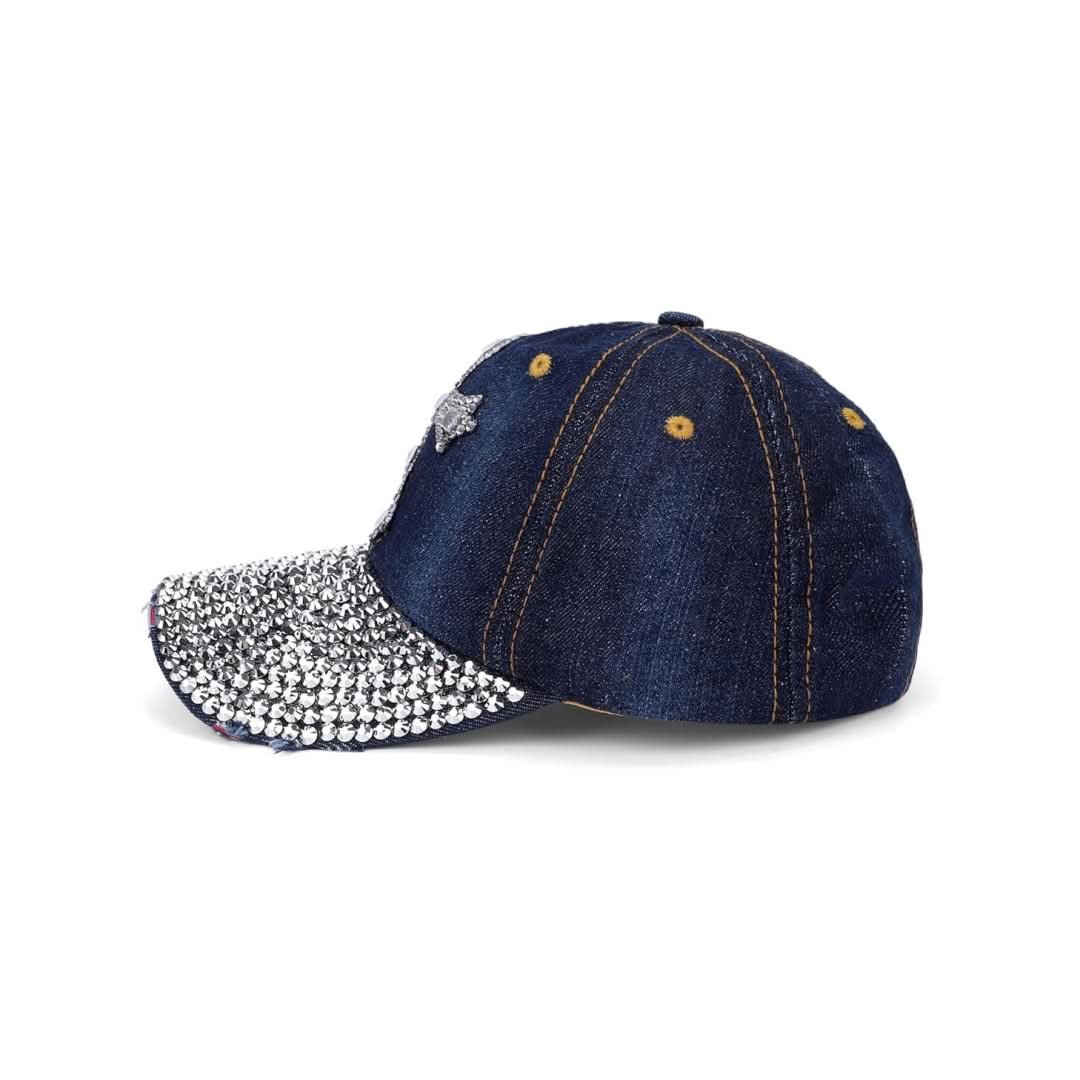 Unisex Denim Baseball Cap with Rhinestone Cross – Stylish Adjustable Sparkle