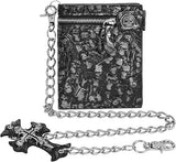 Unisex Gothic Skull Zip-Around Chain Wallet