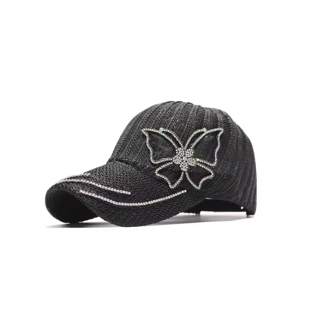 Unisex Lace Butterfly Rhinestone Baseball Cap – Elegant Summer Style