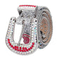 Unisex Red Crystal Heart Rhinestone & Silver Glitter Statement Belt