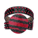 Unisex Red & Black Rhinestone Globe Buckle Glitter Belt