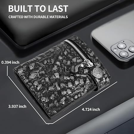 Unisex Gothic Skull Zip-Around Chain Wallet