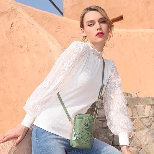 Vegan Leather Crossbody Phone Purse with Tassels