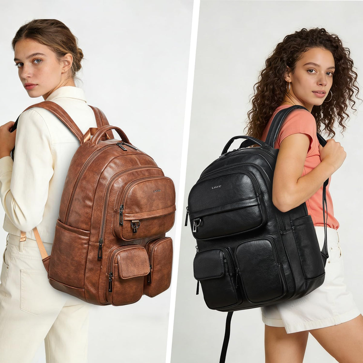 Vegan Leather Laptop Backpack for Women - Large Capacity