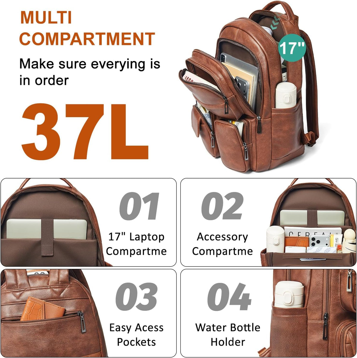 Vegan Leather Laptop Backpack for Women - Large Capacity