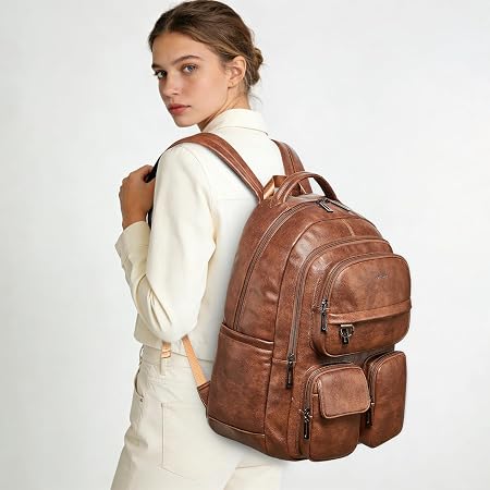 Vegan Leather Laptop Backpack for Women - Large Capacity