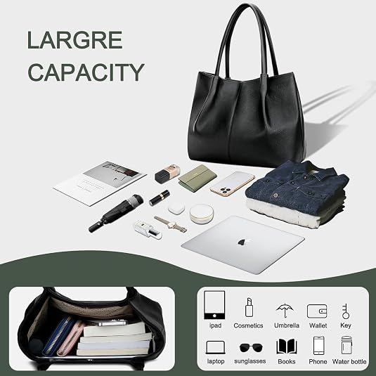 Vegan Leather Tote Bag - Large Capacity Travel Purse