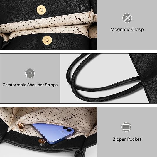 Vegan Leather Tote Bag - Large Capacity Travel Purse