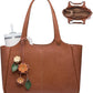 Vegan Leather Work Tote Bag with Built-In Cup Holder