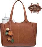 Vegan Leather Work Tote Bag with Built-In Cup Holder