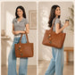 Vegan Leather Work Tote Bag with Built-In Cup Holder
