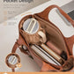 Vegan Leather Work Tote Bag with Built-In Cup Holder