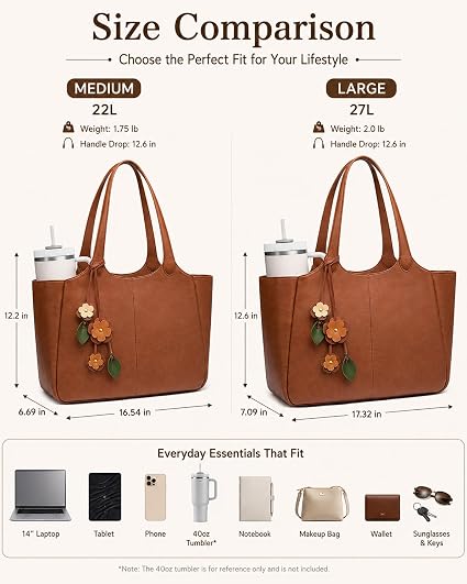 Vegan Leather Work Tote Bag with Built-In Cup Holder
