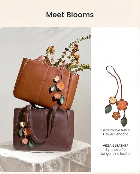 Vegan Leather Work Tote Bag with Built-In Cup Holder