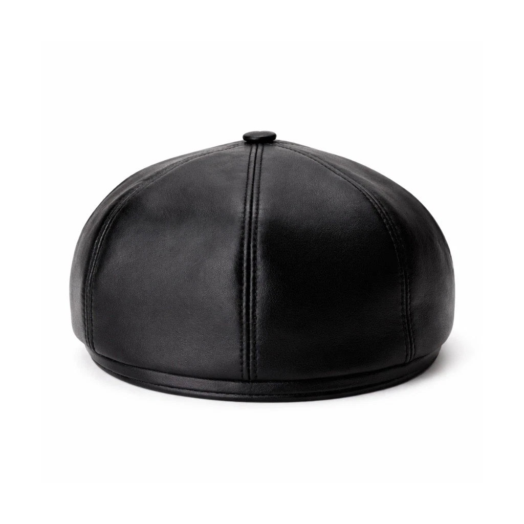 Vintage Black Leather Cabbie Cap with Ear Flaps