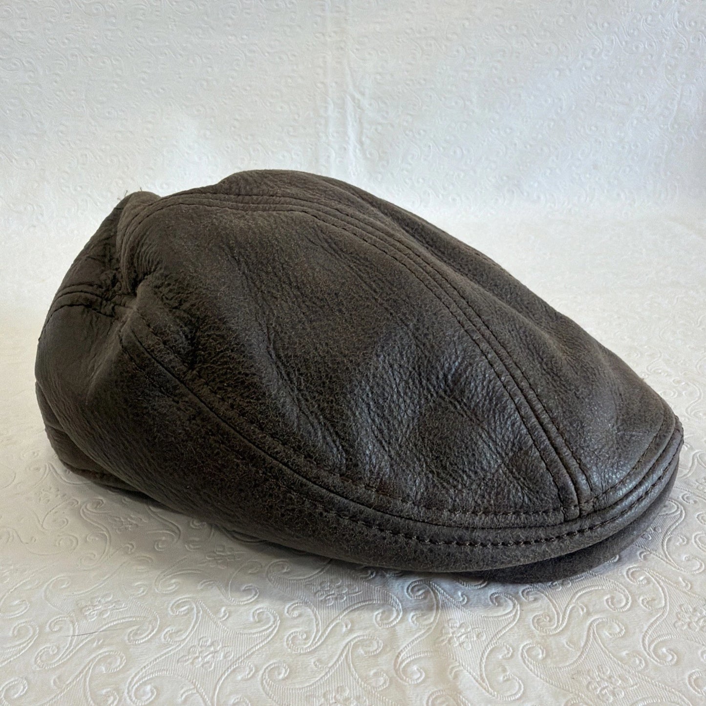 Vintage Brown Leather Ivy Flat Cap - Newsboy Driving Style